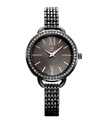 Montre métal noir - fond noir pour femmes